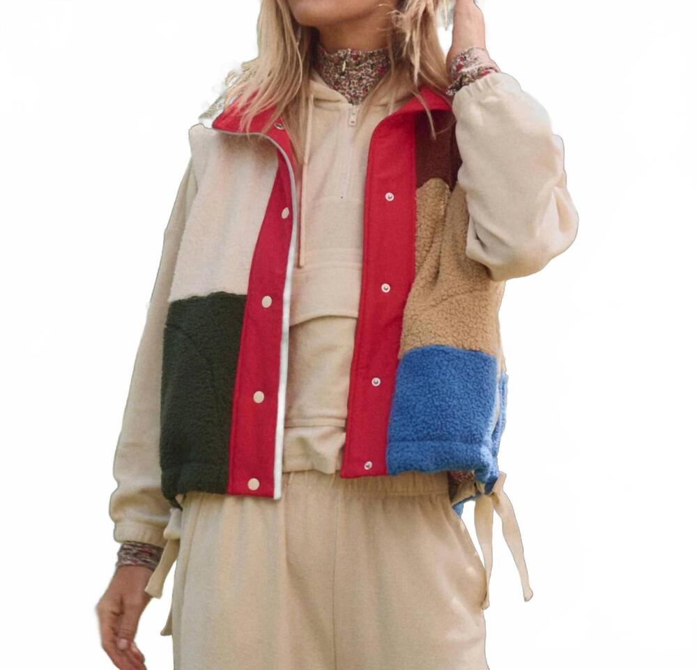 NEW THE GREAT. plush color block sierra vest in canyon multi